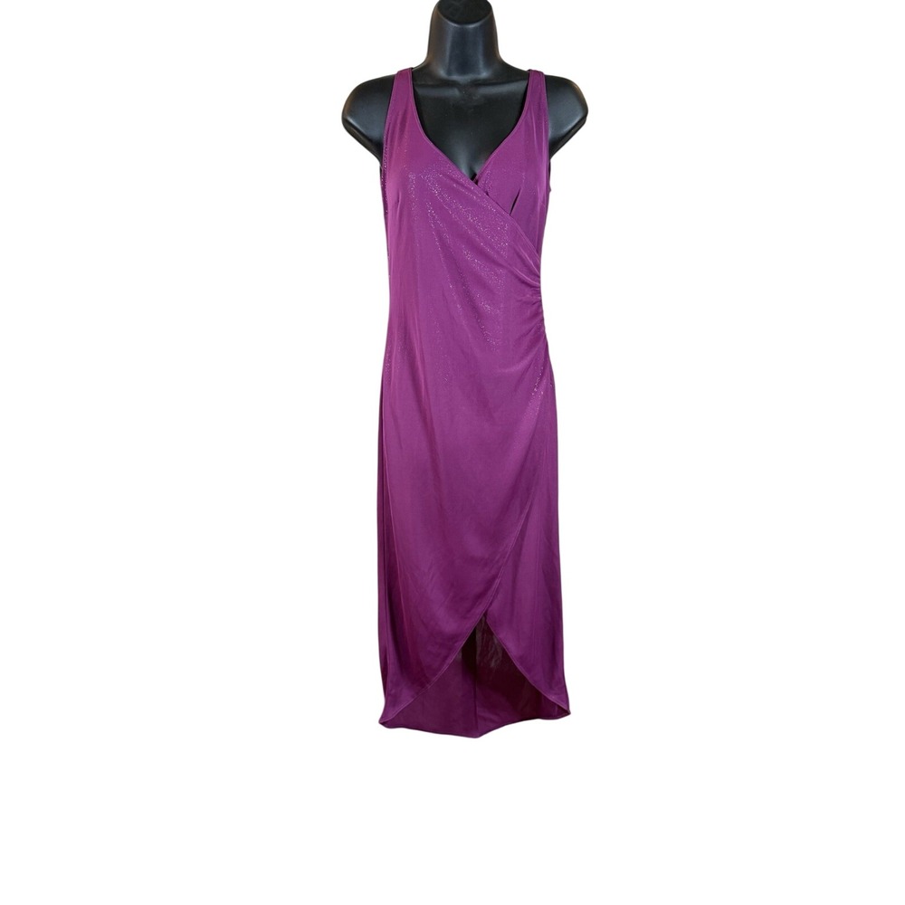 Hennes Collection Purple Glitter V-Neck Ruched High-Low Maxi Dress Size 8 NEW